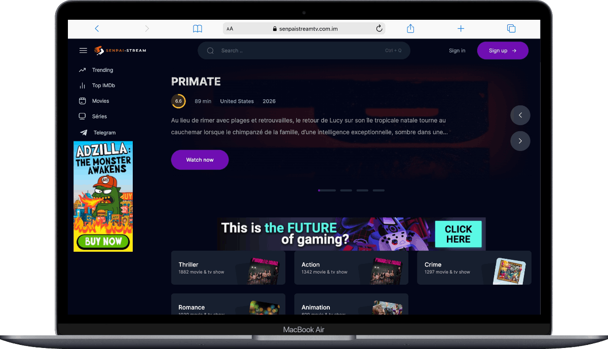 Interface Senpai Stream sur MacBook Air